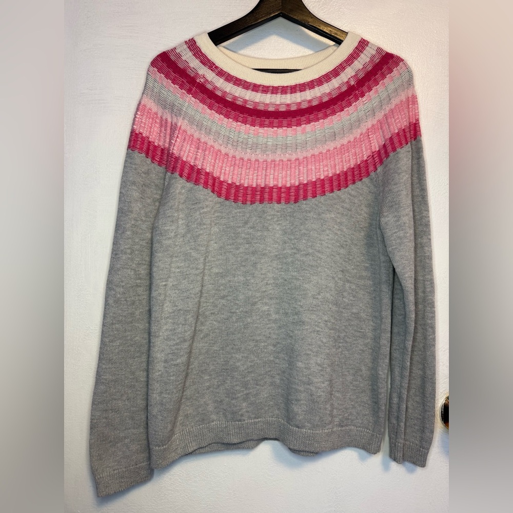 Talbots Grey Sweater with Pink Accent - Size Large Petite